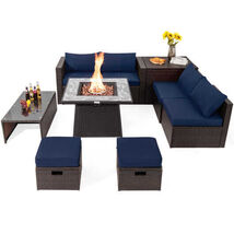 9 Pieces Patio PE Wicker Sectional Set with 50000 BTU Fire Pit Table-Nav... - $1,411.25