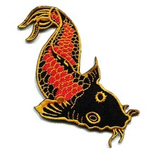 Koi Fish Iron On Patch 4.5&quot; Gold Orange Black Japanese Carp Embroidered Applique - £3.93 GBP