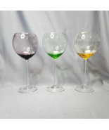 Balloon Wine Glasses Blown Glass Goblets Set of 3 Purple Green Yellow Ba... - £22.21 GBP