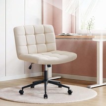 Armless Home Office Desk Chair with Wheels, Lumbar Support, Beige - $148.99