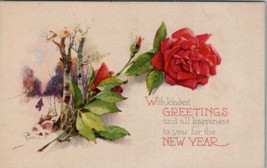 New Year Greeting Beautiful Red Roses Lyman Powell Postcard W15 - £6.28 GBP