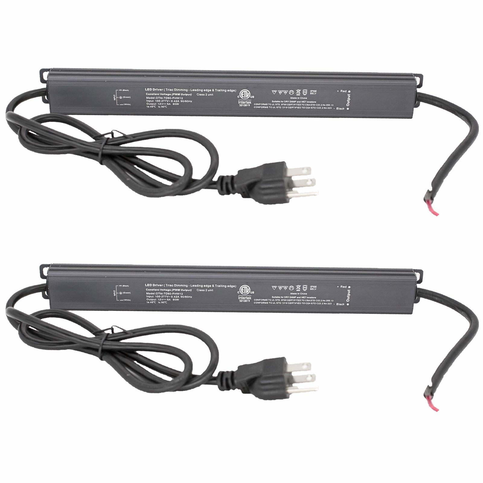 Primary image for 60W LED Dimmable Driver, 2 Pack 110v AC to 12v DC Transformer Triac Linear Style