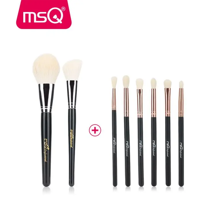 MSQ New 2pcs Big Powder+6pcs Professional Eye Makeup Brushes For Blusher Eyeshad - £27.41 GBP