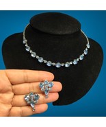 Stunning Vintage Sparkling blue rhinestone 15” Choker necklace Clip earr... - £50.92 GBP