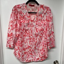 Red Saks 5th Ave White Peppermint Patterned 3/4 Sleeve Blouse Womens Size Medium - £14.24 GBP