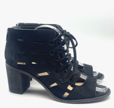 Vince Camuto Tressa Sandals Size 9.5 Black Suede Block Heel Lace Up Bootie Shoes - £19.72 GBP