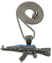 AK 47 Riffle Necklace New Iced Out Pendant With 24 Inch Long Box Link Chain - £20.37 GBP