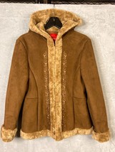 Vintage 90s Esprit Penny Lane Tan Suede Leather Faux Fur Collar Coat Med... - $75.99