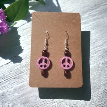 Handmade By Donovan Pink Peace Earrings Boho Bead Dangle Artisan Beach Core 70s - £11.03 GBP