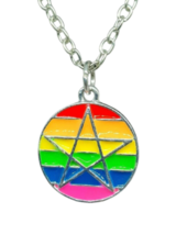 Pride Pagan Pendant Rainbow LGBTQ Pentacle Emaille 18&quot; Chain Necklace Boxed Uk - £11.25 GBP