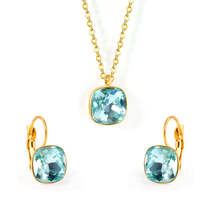 Lake Blue Crystal &amp; 18K Gold-Plated Square Huggie Earring Set - £11.00 GBP