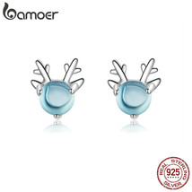 Crystal Stone Stud Earrings For Girls Party Accessories 925 Silver Animal Antler - £12.28 GBP