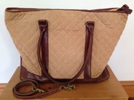 LL Bean Quilted Cotton Leather Straps Corduroy Tote Handbag Purse Shoulder Strap - £47.20 GBP