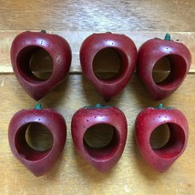 Estate Lot of 6 Dark Red Painted Wood Wooden Strawberry Fruit Napkin Rin... - £9.74 GBP