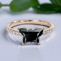 Black Butterfly Cut Moissanite Wedding Ring Half Eternity Engagement Ring 925 Si - £148.72 GBP