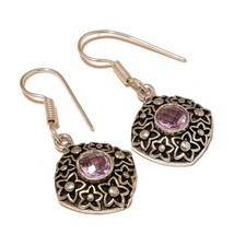 Pink Tourmaline Round Cut Gemstone 925 Silver Overlay Handmade Dangle Earrings - £7.20 GBP