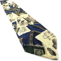 Structure Italian Fabric Silk Tie 56 x 3.75 Blue Architectural Pattern - £10.64 GBP