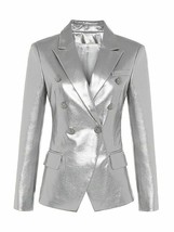 Blazer de cuero plateado para mujer Formal Pure Lambskin Tamaño XS SML XL... - £121.64 GBP