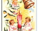 Cherub Angels Bell Candle Pine Baugh Bonne Annee New Year Postcard U22 - $4.90
