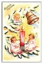 Cherub Angels Bell Candle Pine Baugh Bonne Annee New Year Postcard U22 - £3.88 GBP