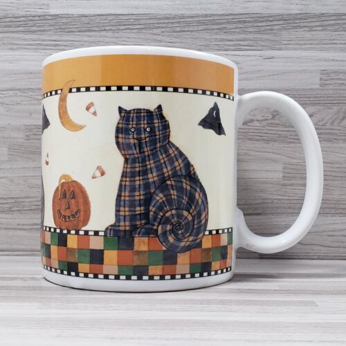 Primary image for Sakura 2001 Debbie Mumm Halloween Plaid Cat 10 oz. Ceramic Coffee Mug Cup