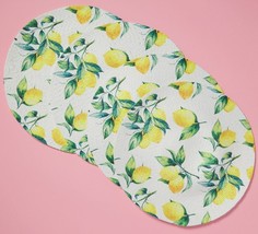 Set Of 4 Kitchen Round Fabric Braided Placemats (15&quot;) Citrus, Lemons &amp; Leaves,Sb - £19.88 GBP