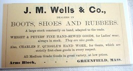 1889 Ad J. M. Wells &amp; Co. Boots, Shoes and Rubbers Greenfield, Mass - £6.26 GBP