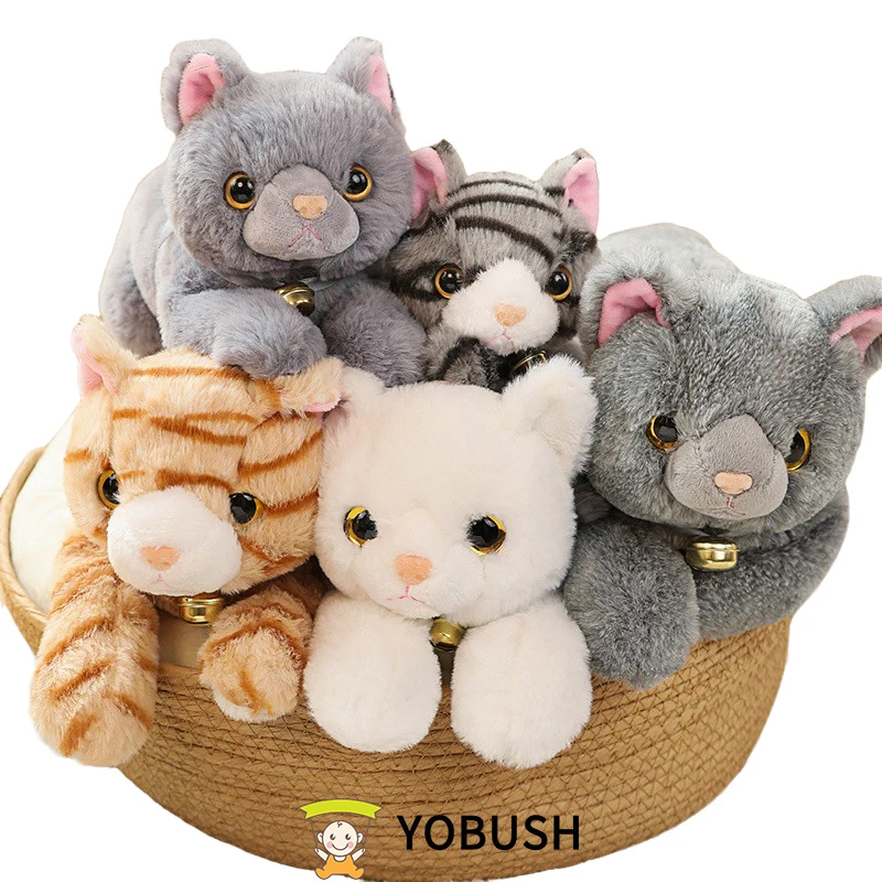 35/45cm Like Real Plush Cats Lying Cute Animal Toy Grey Yellow Striped White - £10.09 GBP+