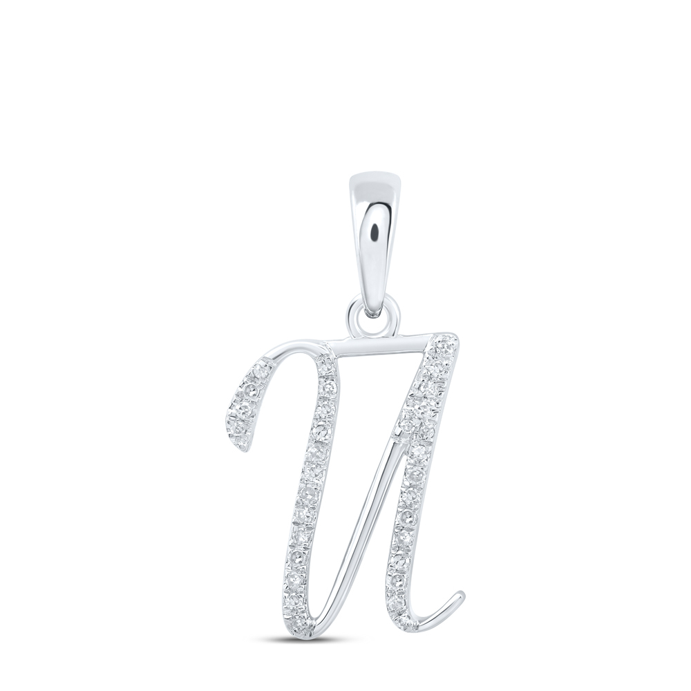 Primary image for 10K WHITE GOLD ROUND DIAMOND U INITIAL LETTER PENDANT 1/10 CTTW