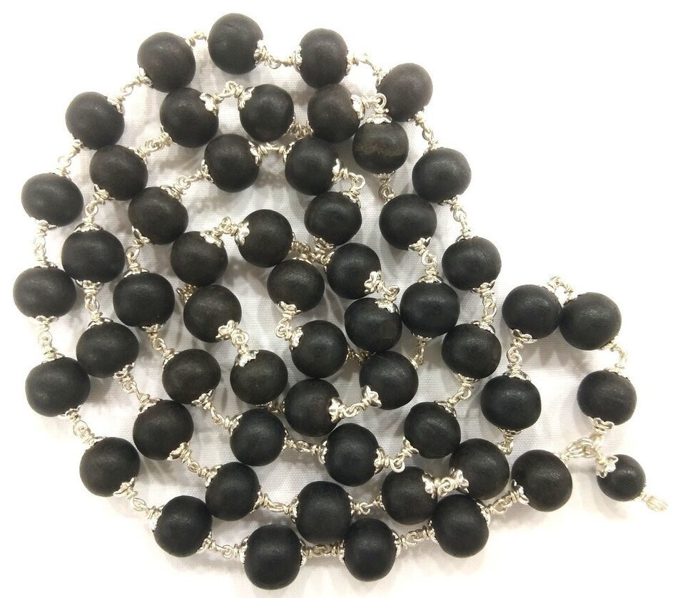 Ebony Mala / Karungali Mala In Pure Silver - 10 mm - $109.89