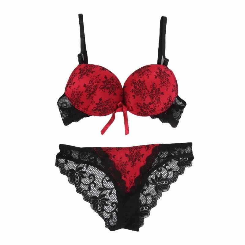 Sexy Red & Black lace bra and brief panty set bras underwear womens  intimates