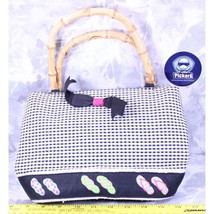 CROFT &amp; BARROWS Checkered Bamboo Handle Statement Purse W Embroidered Fl... - €11,79 EUR