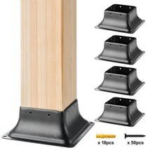 4x4 Post Base 4Pcs, Internal 3.6&quot;x3.6&quot; Heavy Duty Powder-Coated Steel Post B... - £38.04 GBP