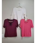 Talbots Lot of 3 White Pink Short Sleeve Shirts Sz MP Medium Striped Bow... - $28.45