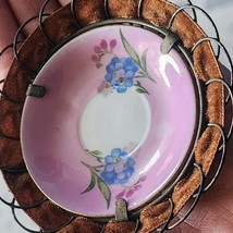 Vintage Small Porcelain Floral Plate In Decorative Metal &amp; Velvet Holder... - $8.08
