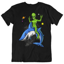 Space Alien Riding Shark Science Fiction Unisex T-Shirt - £22.18 GBP