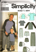 Simplicity 9499 Mens and Boys S to XL Lounge Pants and Top Uncut Sewing Pattern - £8.84 GBP
