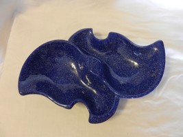 Vintage Handmade Ceramic Cobalt Blue Relish Bowl With White Speckles - £47.85 GBP
