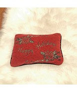 Happy Holidays Christmas Pillow with Gold Writing Poinsettia on Red Velo... - £14.26 GBP