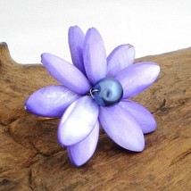 Floral Glee Purple Water Lily Mother of Pearl Free Size Ring - £9.40 GBP
