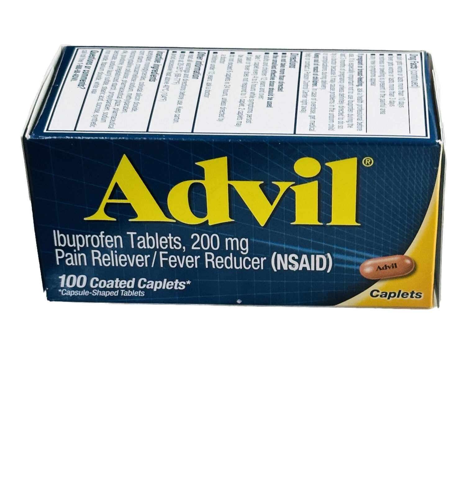 Primary image for Advil Pain Reliever Fever Reducer Ibuprofen 200 mg (NSAID)Coated Caplets 100ct