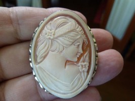 (C-1455) Italian shell carved mysterious Woman CAMEO Italy silver Pin Pendant - £81.98 GBP