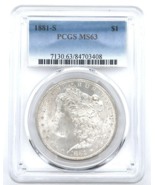 1881-S $1 United States Morgan Silver Dollar PCGS MS63 90% Silver San Fr... - $178.20