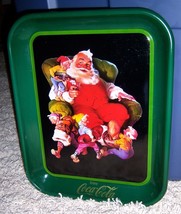 Vintage Coca Cola Tray Metal Serving Santa Claus And Elves Estate 13&quot; X 10&quot; - £23.08 GBP