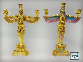 Large statue of Isis. holder 3 candles - 24k gold leaf The altar statue made in  - £186.12 GBP