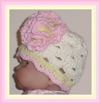 Cream Baby Hat For Newborn Girl, Pink And Yellow Baby Hat, Pink And Cream Hat - £10.81 GBP