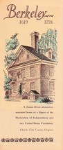 1950s-1960s Berkeley Plantation, Charles City County Virginia Brochure &amp;... - $3.51
