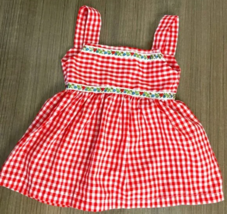 Vintage Red Gingham Doll Dress – Sleeveless Sundress with Floral Trim - $13.81