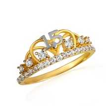Two Tone CZ Wavy Royal Crown 15 Años Quinceañera Tiara Ring - £141.13 GBP+