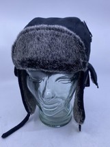 Nathaniel Cole Trapper Hat Black Aviator Warm Faux Fur-Trim Winter LARGE... - £23.36 GBP